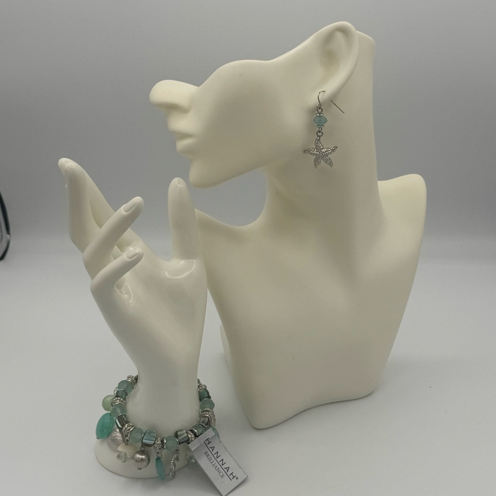 Hannah Brilliance Nautical Beach Ocean Sea Glass Sea Life Bracelet and Earrings - Picture 2 of 11